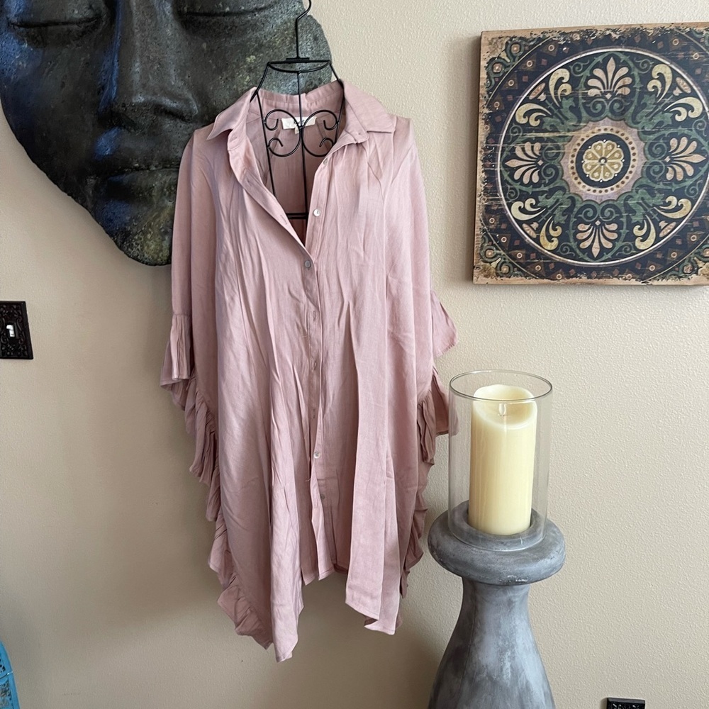 Button Up Tunic w/Ruffle Detail